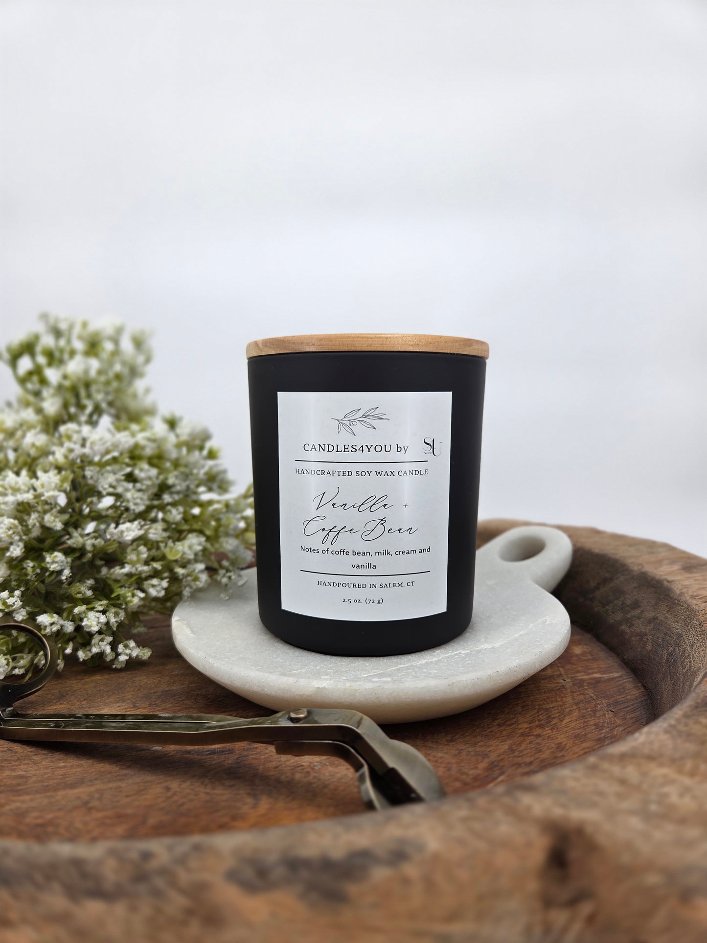 Vanilla + Coffee Bean - 10 oz. Matte Black Glass Soy Candle